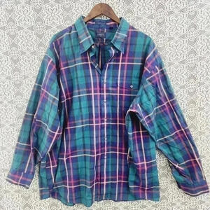 Vintage GANT Plaid Button Down Long Sleeve Men's Shirt Big 3X Green Blue